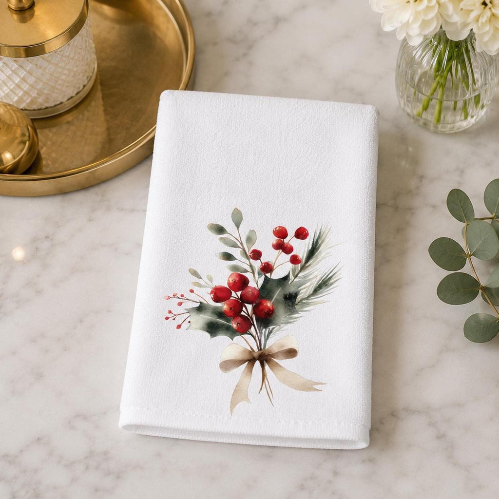Christmas Hand Towel, 15 × 25 Inch White Sheared Polyester Front