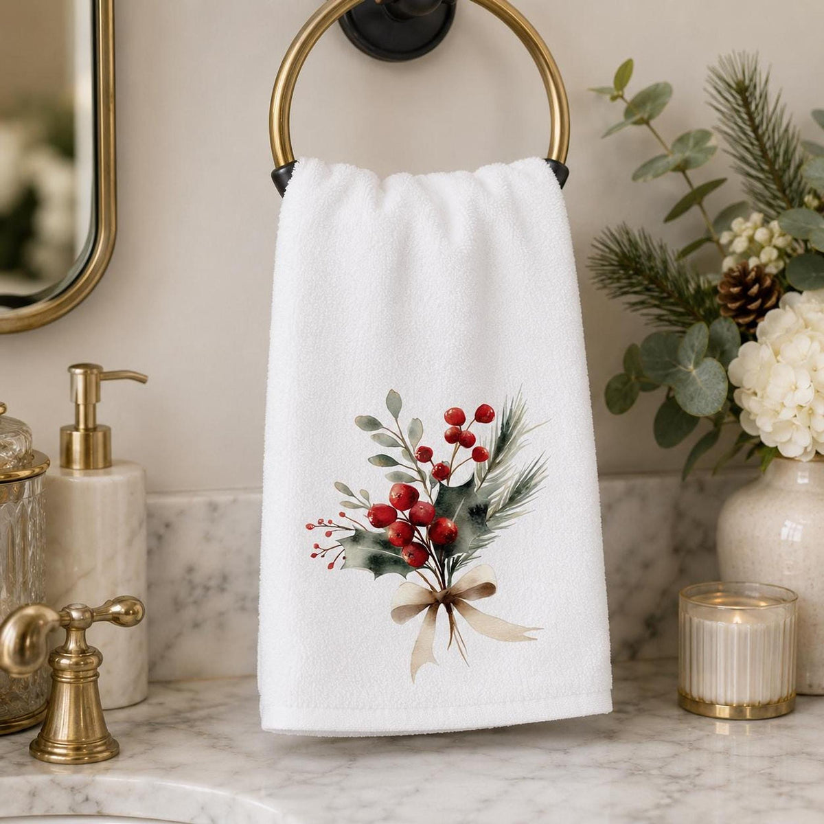 Christmas Hand Towel, 15 × 25 Inch White Sheared Polyester Front