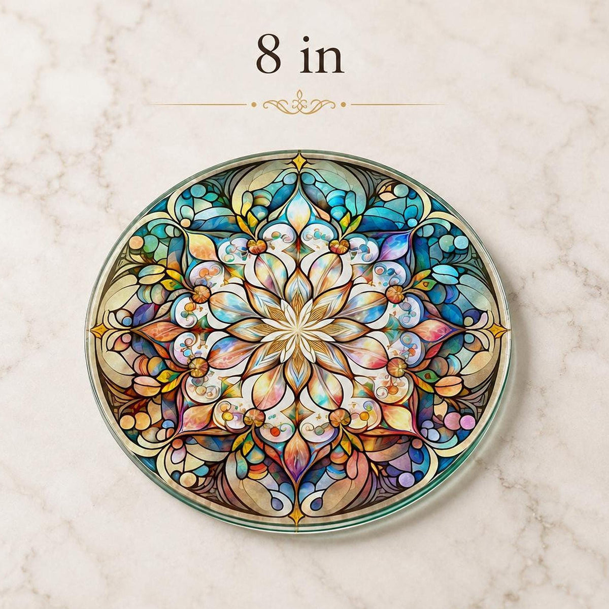 Glass Cutting Board, Round Mandala Serving Tray, 8-Inch Or 12-Inch
