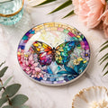 Rainbow Butterfly Ceramic Art Coaster, Colorful Floral Design