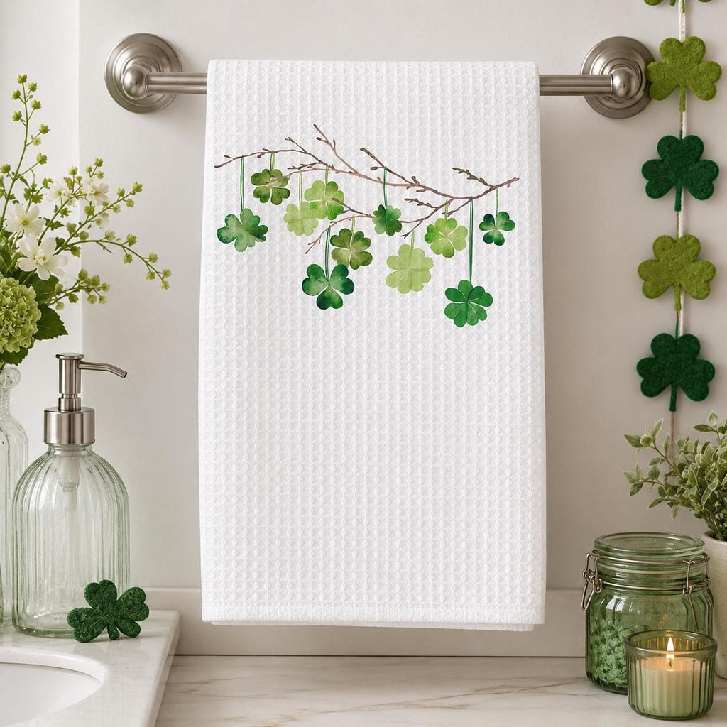 Waffle Weave Towel, White Microfiber Shamrock Design, 16 x 25 Inches