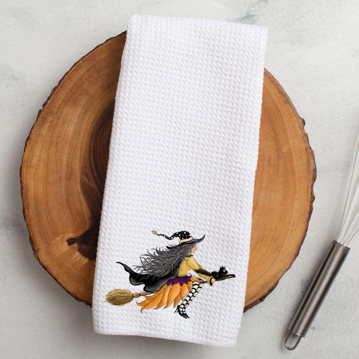Halloween Dish Towel, Microfiber Waffle Weave 16x25 Inches Witch Design
