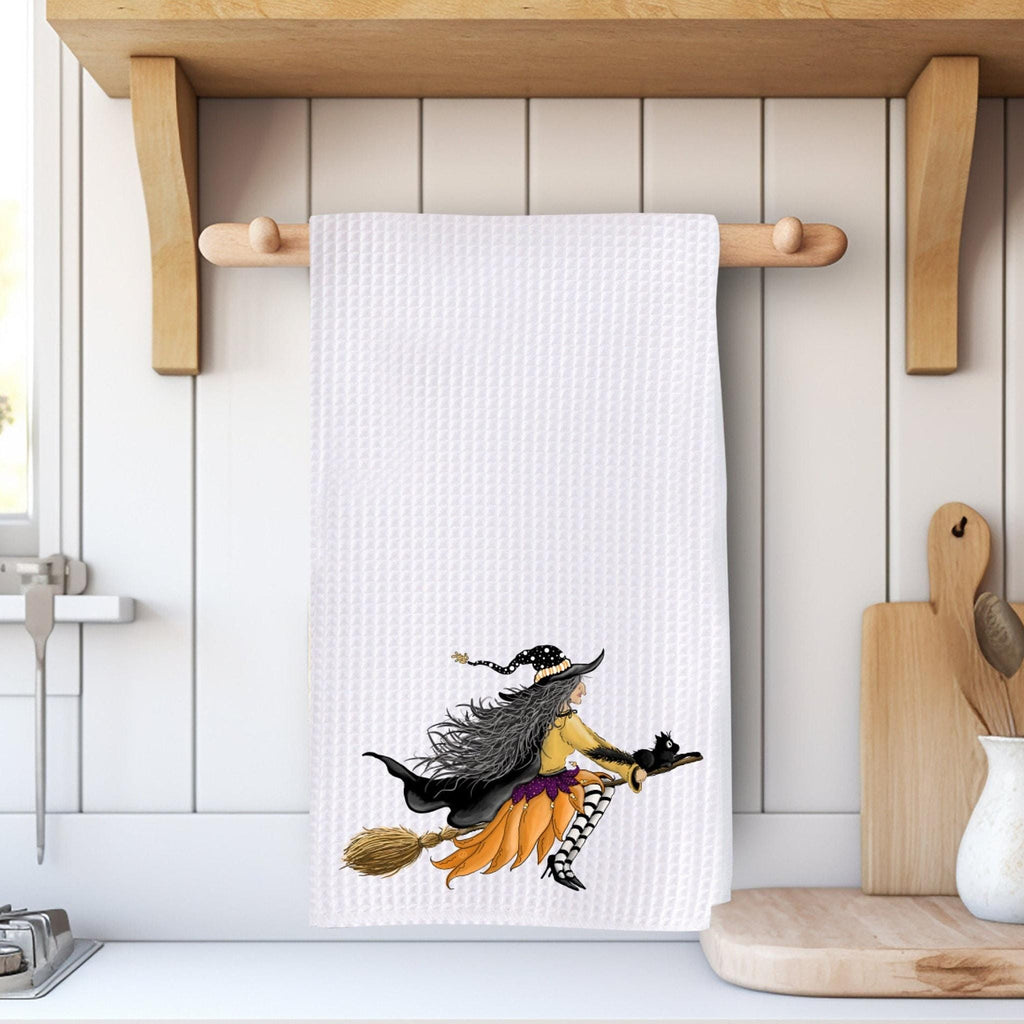 Halloween Dish Towel, Microfiber Waffle Weave 16x25 Inches Witch Design