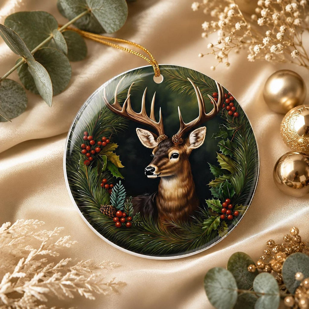 Rustic Tree Ornament, 3-Inch Ceramic Deer Woodland Keepsake