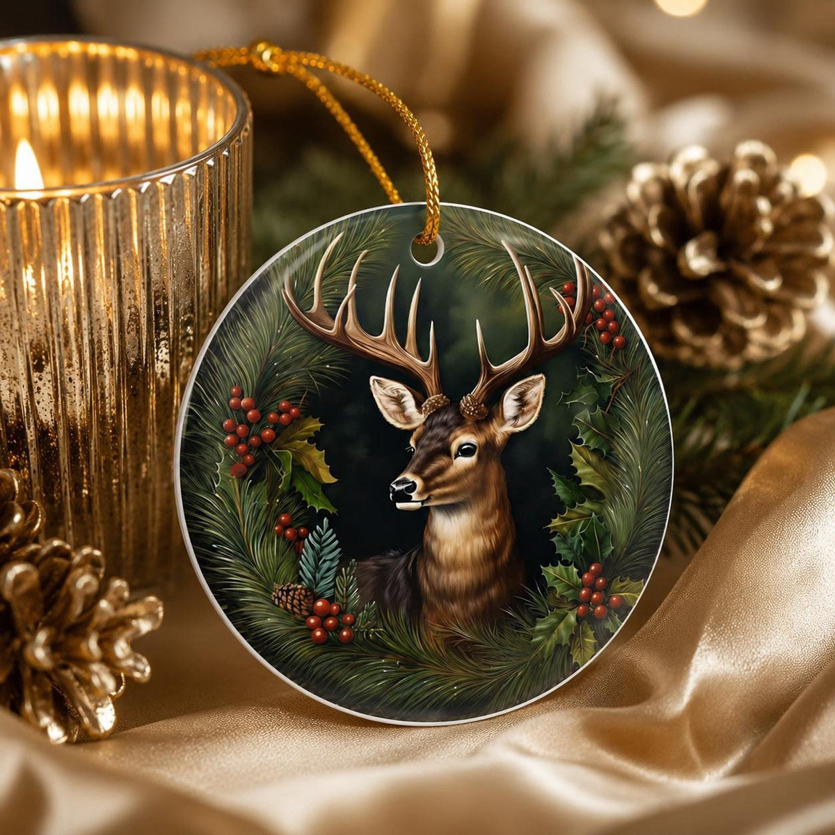 Rustic Tree Ornament, 3-Inch Ceramic Deer Woodland Keepsake