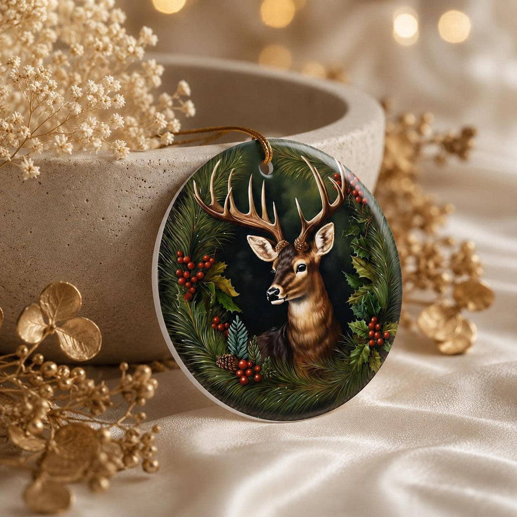 Rustic Tree Ornament, 3-Inch Ceramic Deer Woodland Keepsake