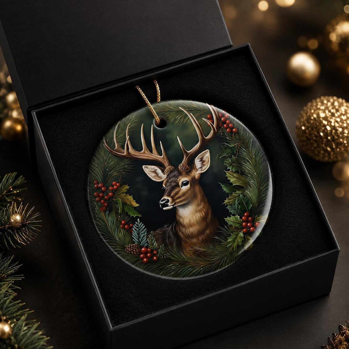 Rustic Tree Ornament, 3-Inch Ceramic Deer Woodland Keepsake