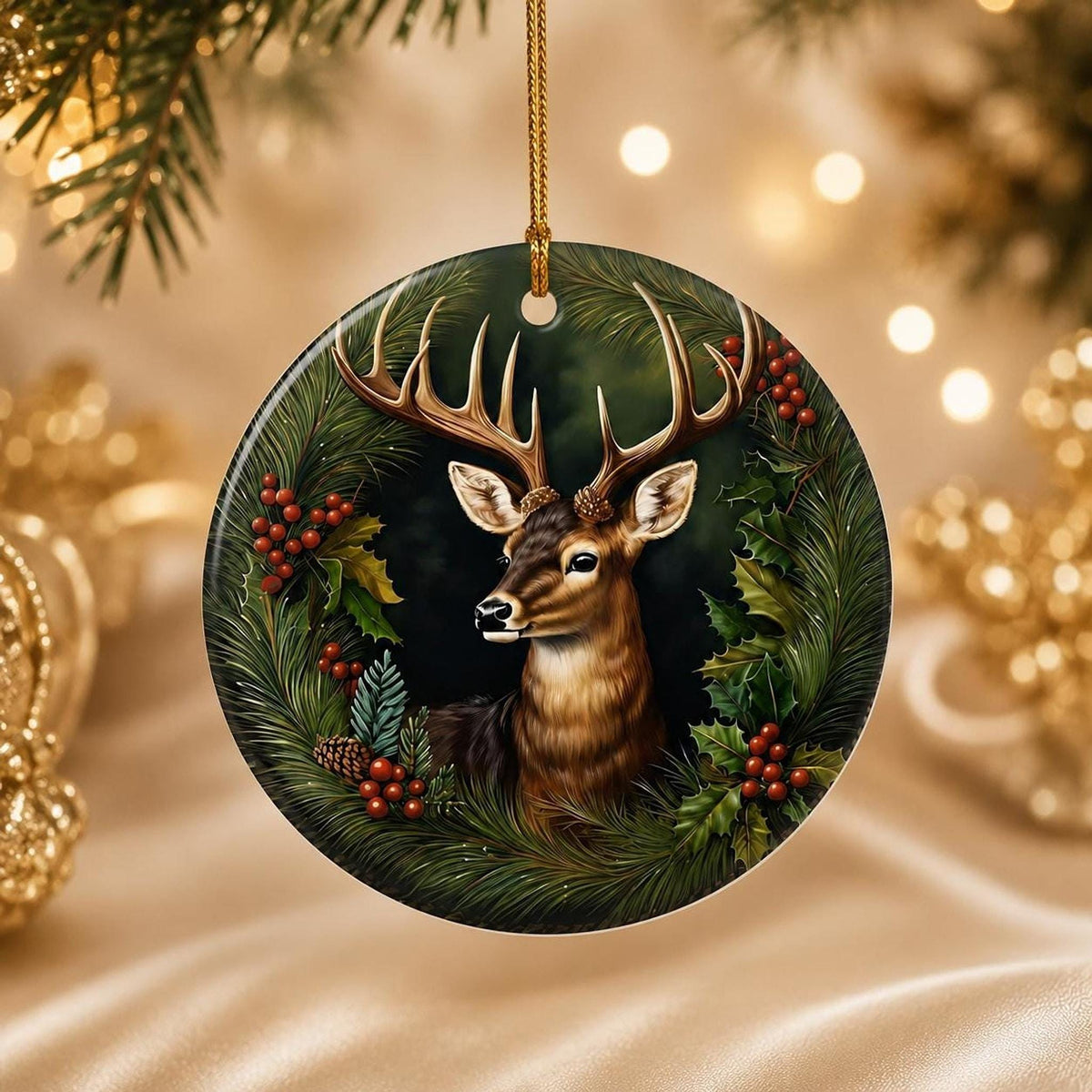 Rustic Tree Ornament, 3-Inch Ceramic Deer Woodland Keepsake