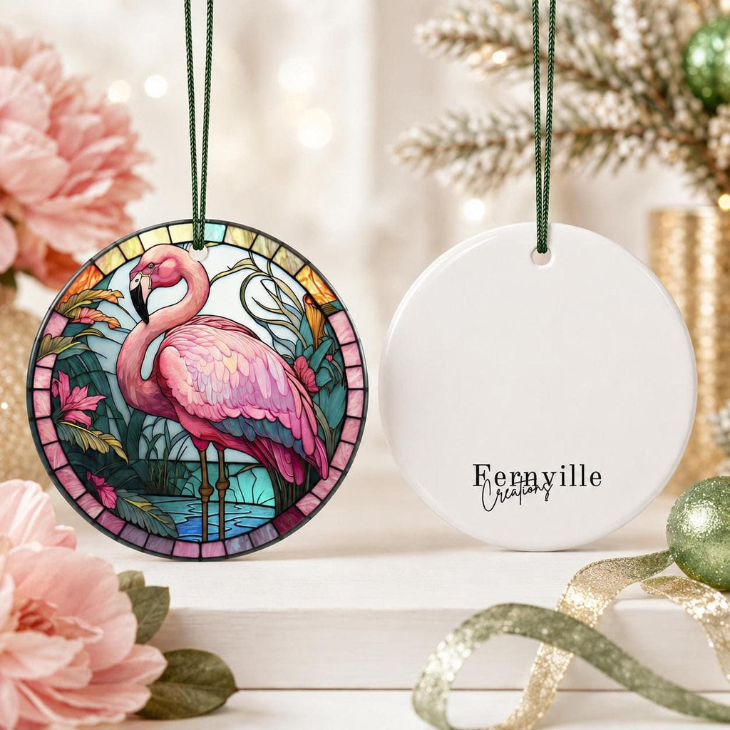 Flamingo Ornament, 3-Inch Ceramic Tropical Holiday Decor with Optional Personalization