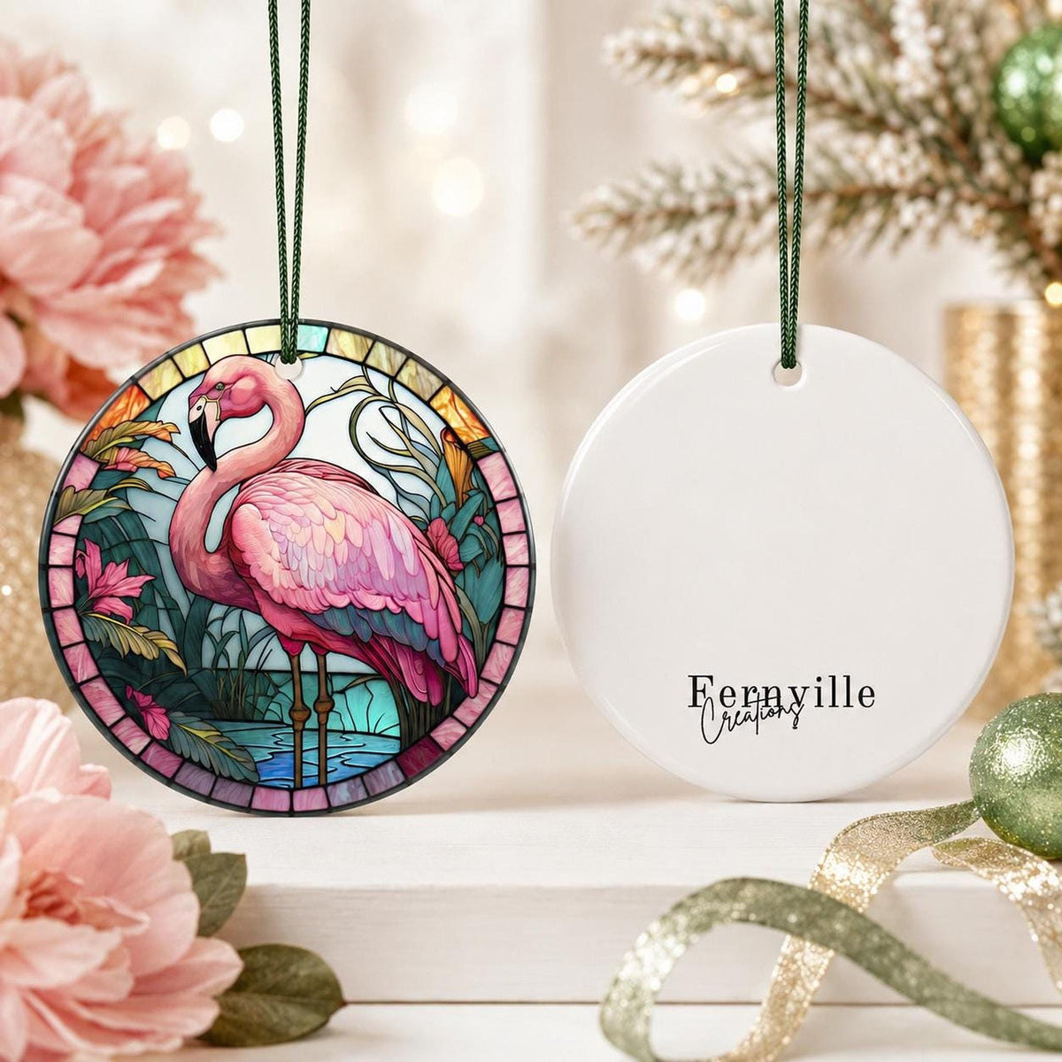 Flamingo Ornament, 3-Inch Ceramic Tropical Holiday Decor with Optional Personalization