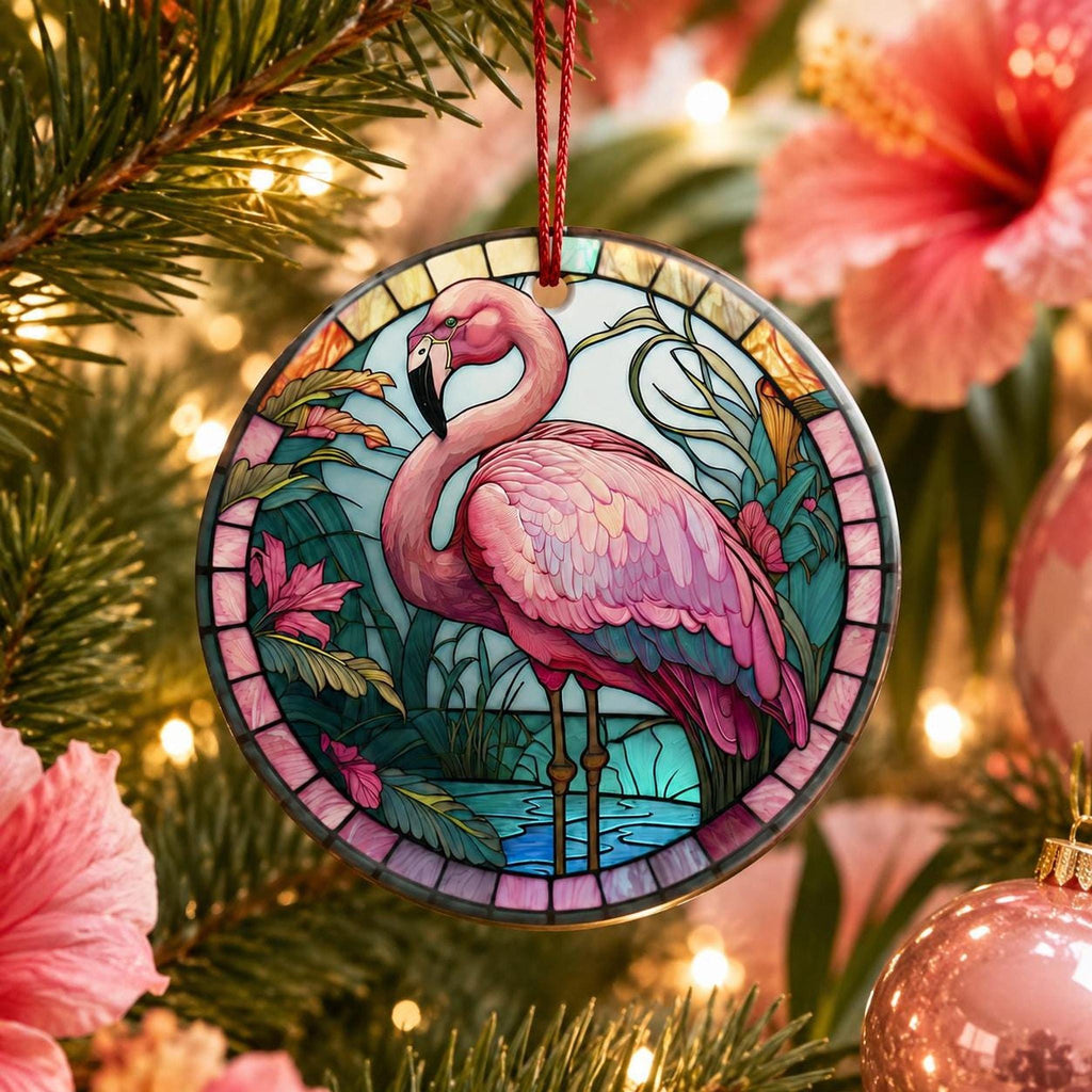 Flamingo Ornament, 3-Inch Ceramic Tropical Holiday Decor with Optional Personalization
