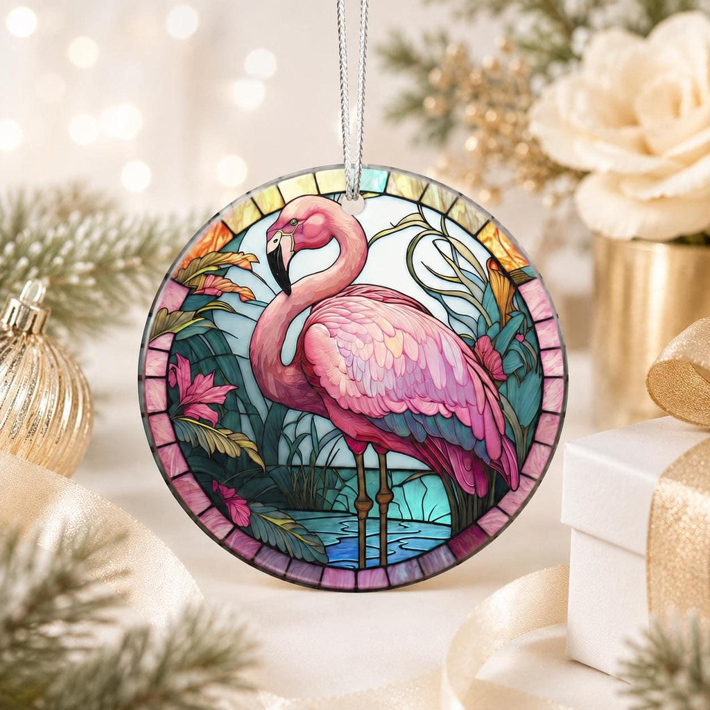 Flamingo Ornament, 3-Inch Ceramic Tropical Holiday Decor with Optional Personalization
