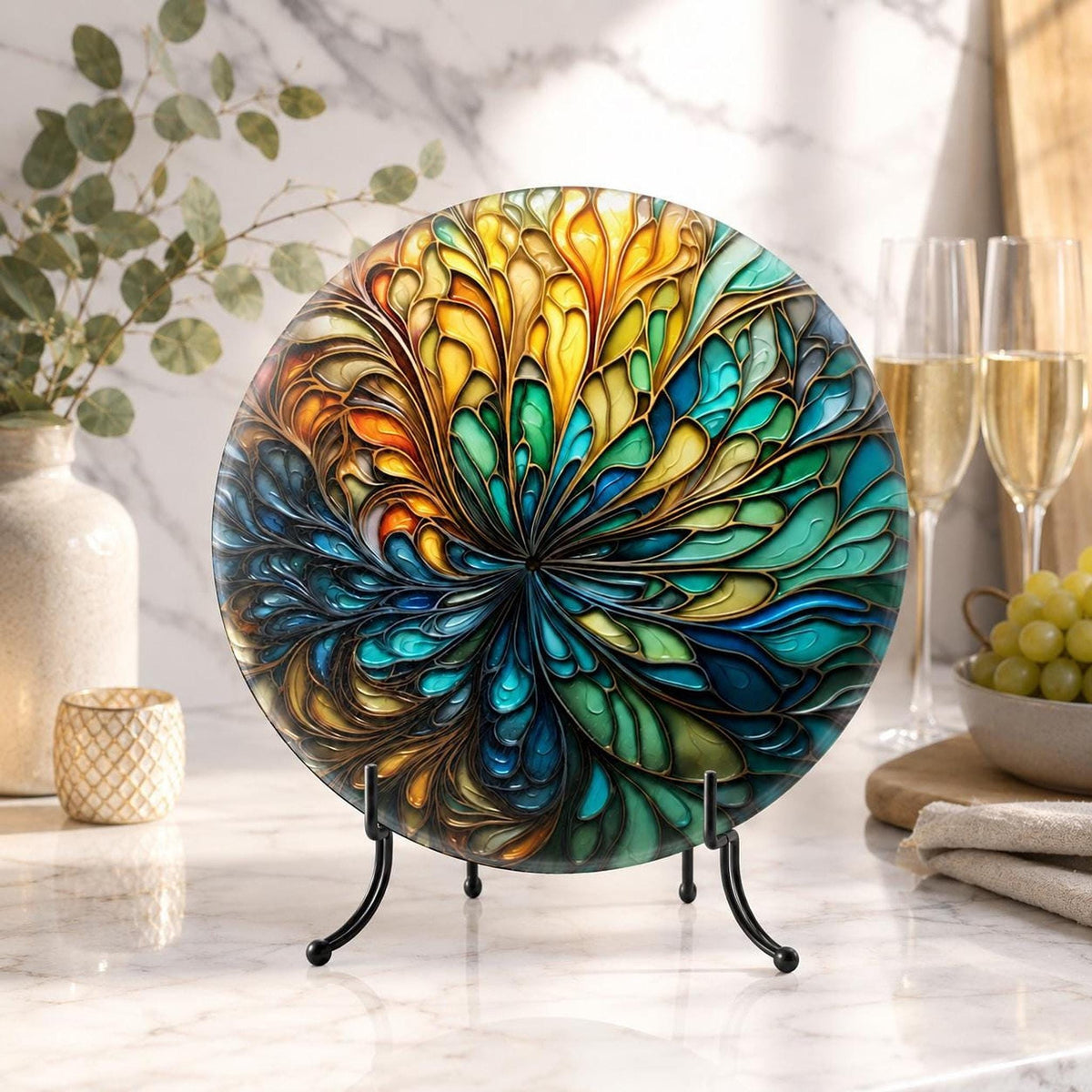 Glass Cutting Board, Round Tempered Charcuterie Serving Platter