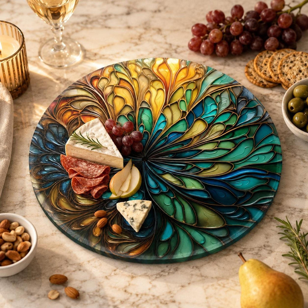 Glass Cutting Board, Round Tempered Charcuterie Serving Platter