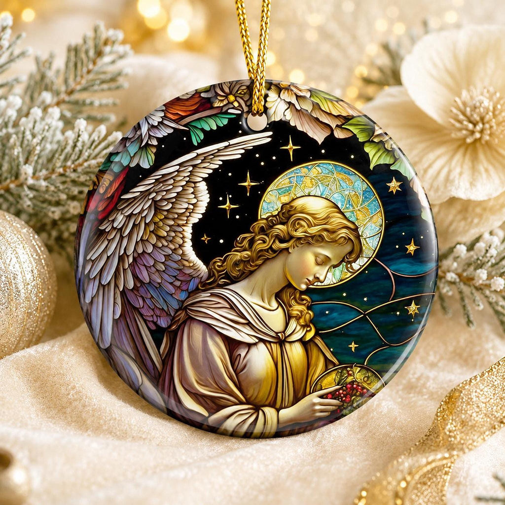Guardian Angel Ceramic Ornament, 3-Inch Round Faith Keepsake
