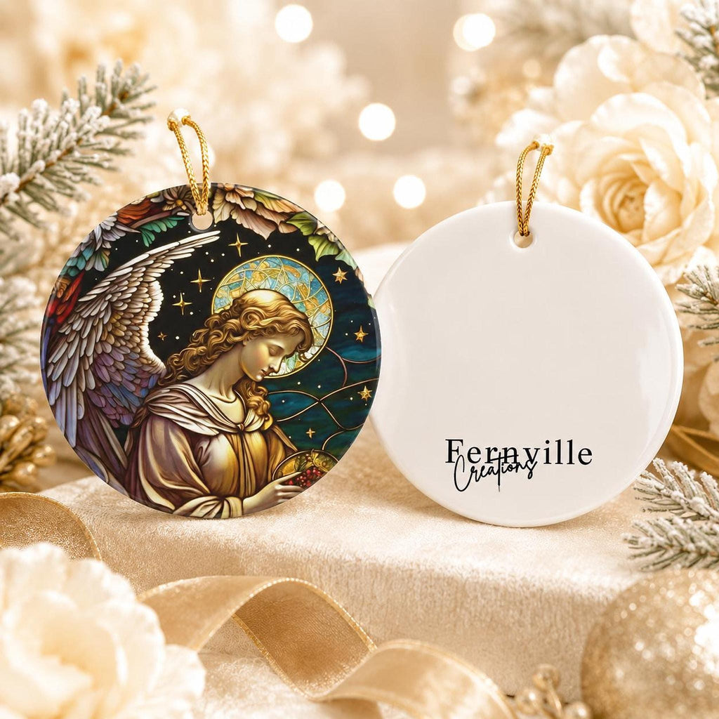 Guardian Angel Ceramic Ornament, 3-Inch Round Faith Keepsake