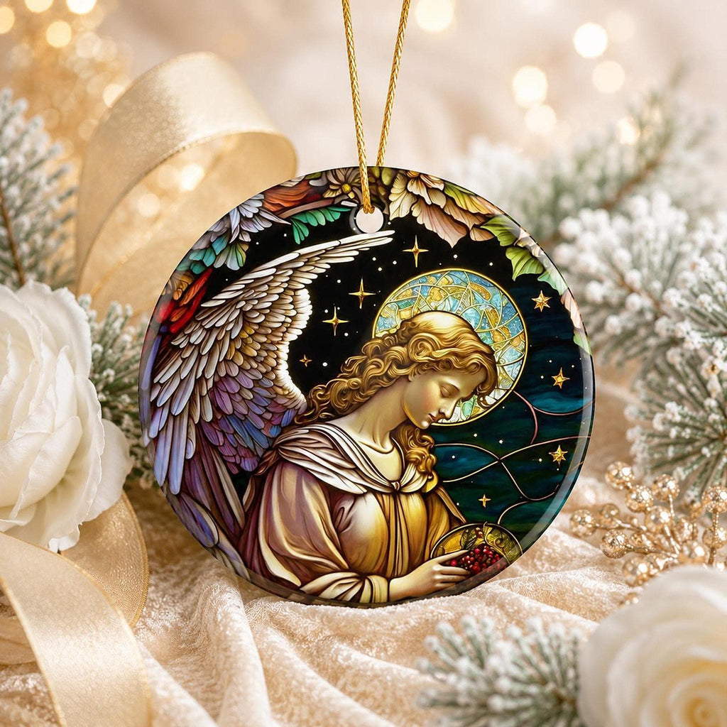 Guardian Angel Ceramic Ornament, 3-Inch Round Faith Keepsake