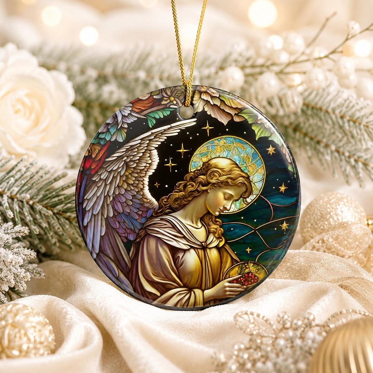 Guardian Angel Ceramic Ornament, 3-Inch Round Faith Keepsake