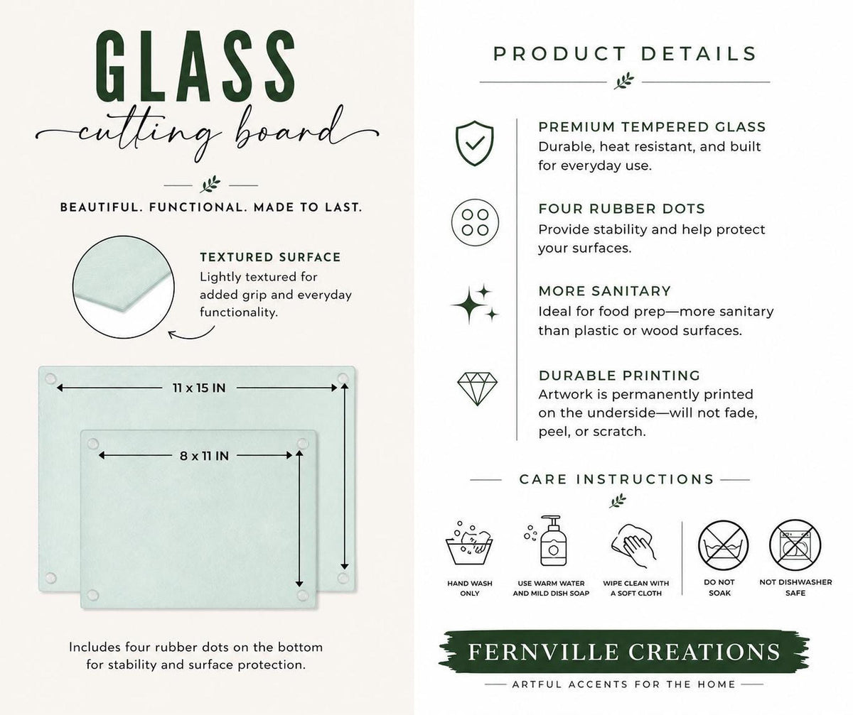 Tempered Glass Board, Penguin Family Design, 8x11 or 11x15 Inches