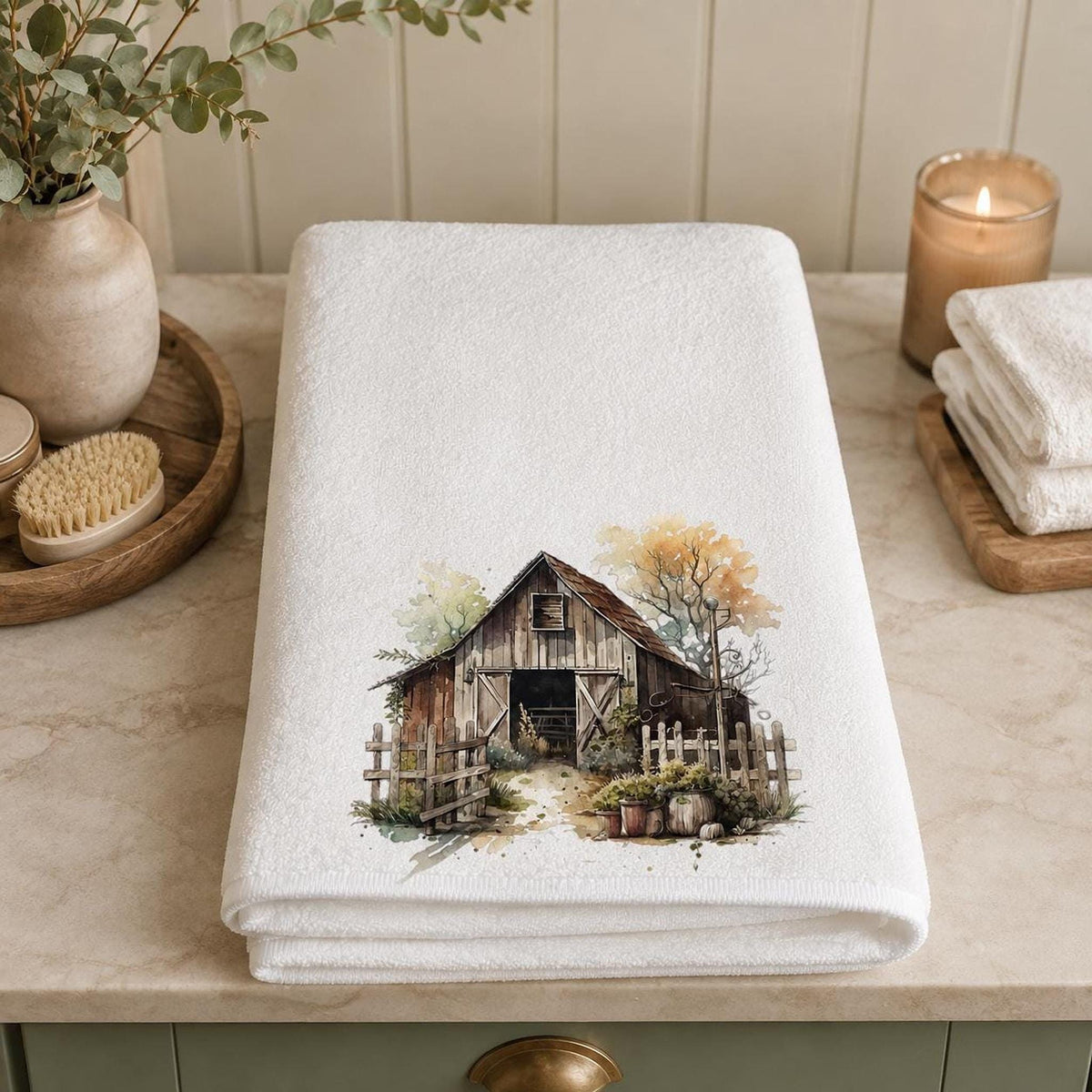 Rustic Barn Towel, 24 × 42 Inch Polyester Face, Farmhouse Bathroom Decor