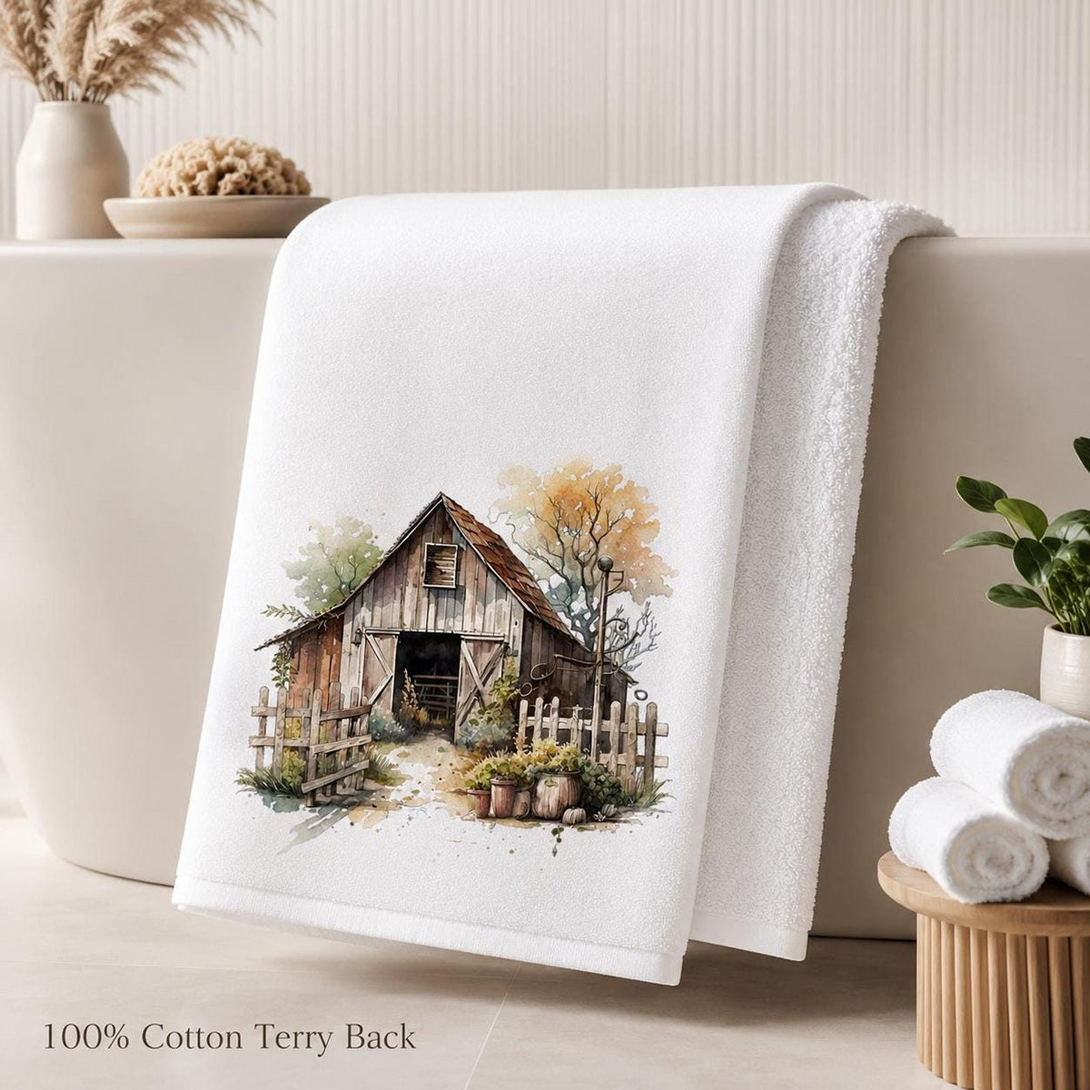 Rustic Barn Towel, 24 × 42 Inch Polyester Face, Farmhouse Bathroom Decor