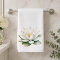 Spa Hand Towel, White Lotus Floral Print, 15 × 25-Inch Cotton Terry Back
