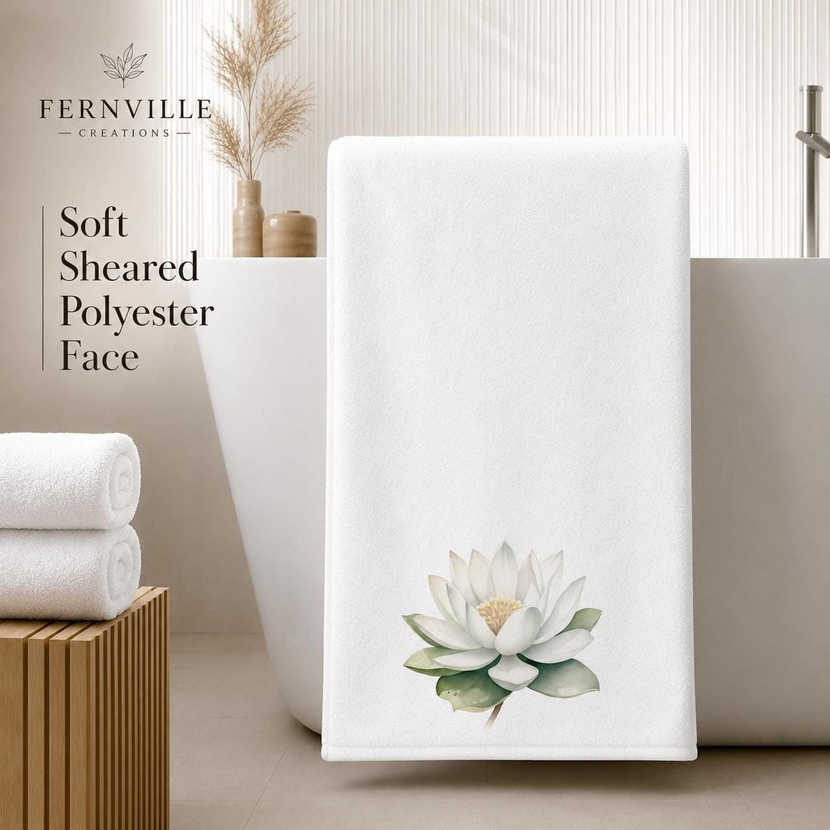 White Lotus Bath Towel, Botanical Bathroom Decor, Spa-Inspired Floral Accent, Nature Lover Gift
