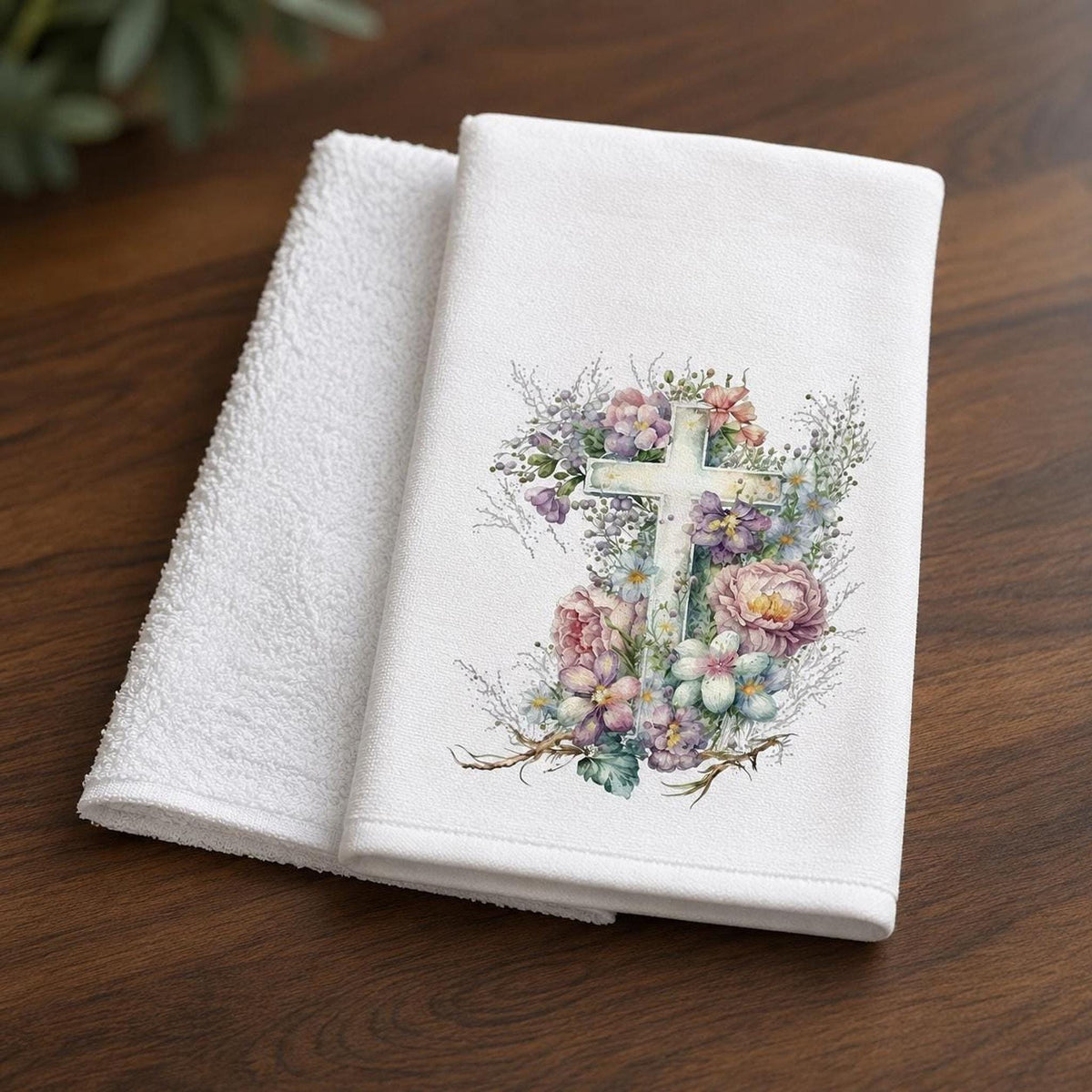 Floral Cross Fingertip Towel, Christian Guest Bath Decor, Easter Faith Gift, Religious Home Accent