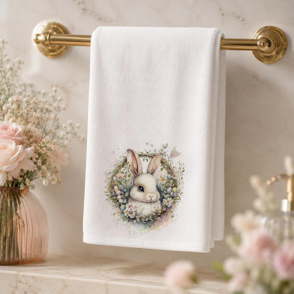 Easter Bunny Towel, White Sheared Polyester Front With Cotton Terrycloth Back