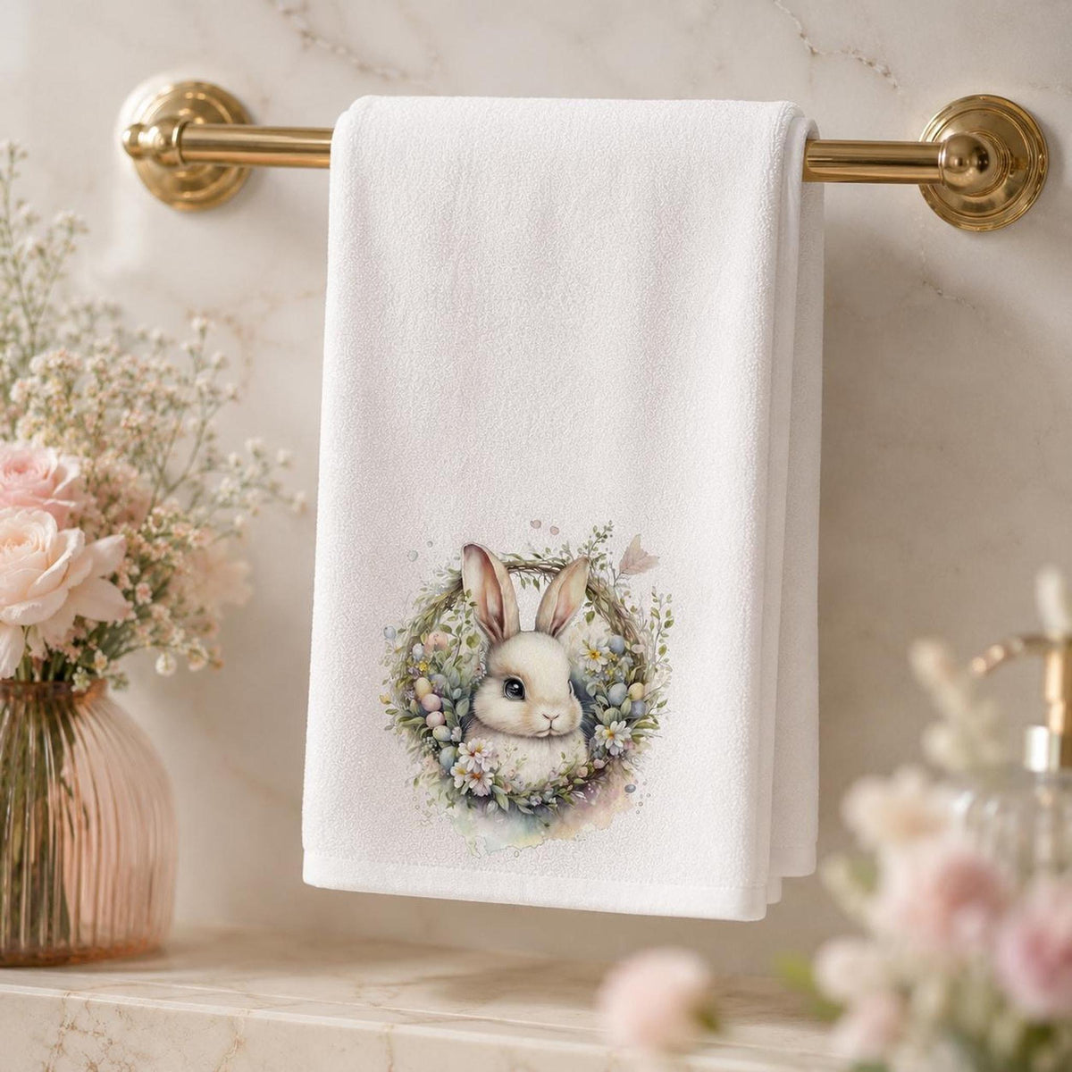 Easter Bunny Towel, White Sheared Polyester Front With Cotton Terrycloth Back