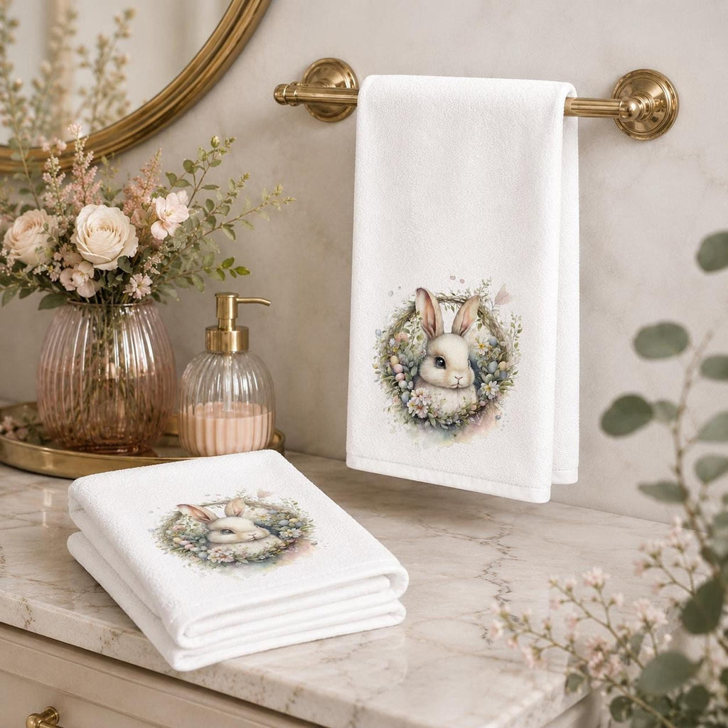 Easter Bunny Towel, White Sheared Polyester Front With Cotton Terrycloth Back