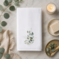 Spa Hand Towel, White Eucalyptus Botanical Design, Cotton Terrycloth Back