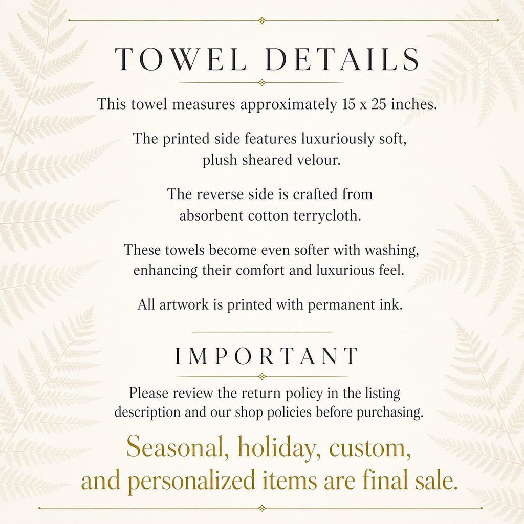 Spa Hand Towel, White Eucalyptus Botanical Design, Cotton Terrycloth Back