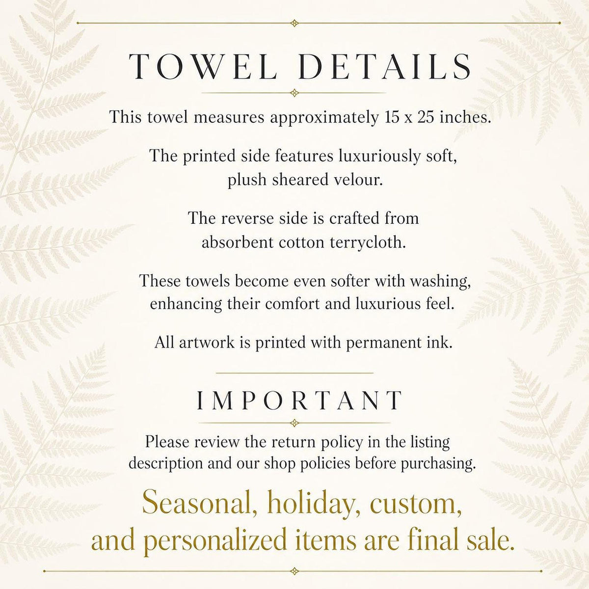 Spa Hand Towel, White Eucalyptus Botanical Design, Cotton Terrycloth Back