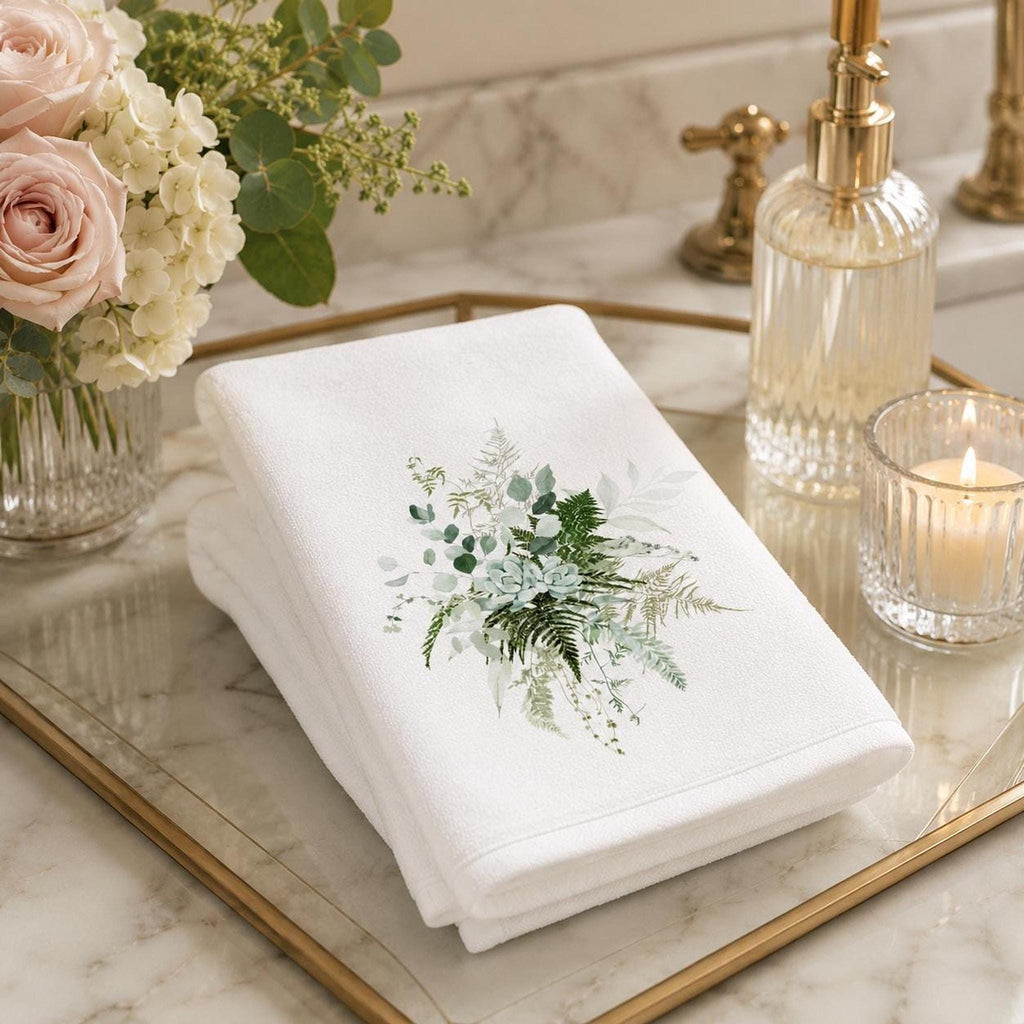 Green Botanical Fingertip Towel, 11 x 18 Inch, Cotton Terrycloth Back