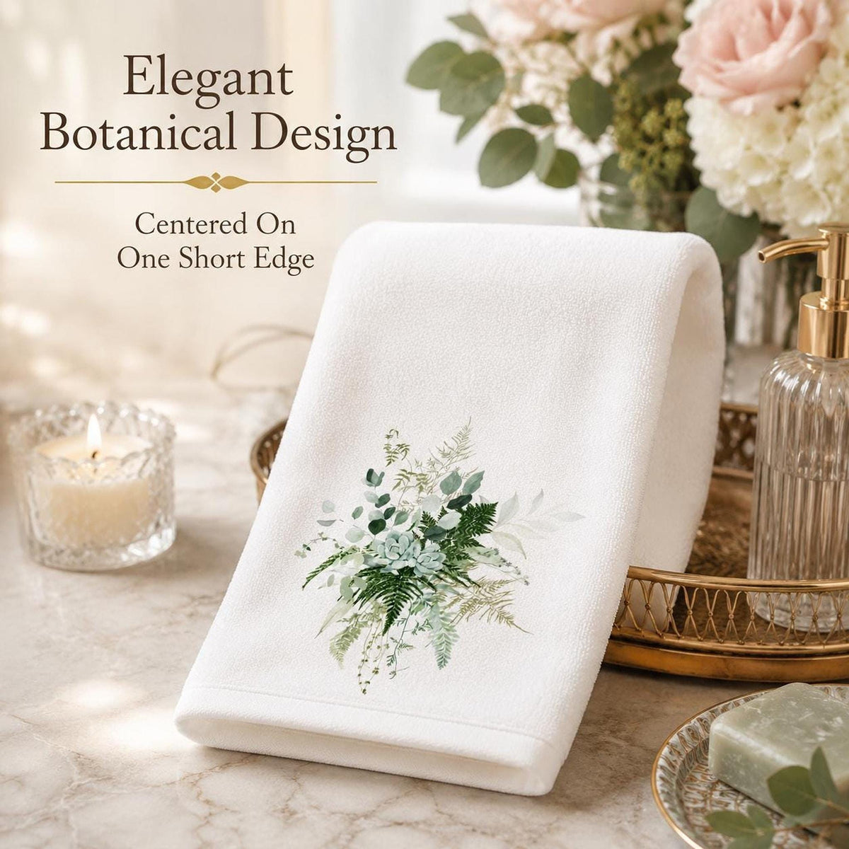 Green Botanical Fingertip Towel, 11 x 18 Inch, Cotton Terrycloth Back