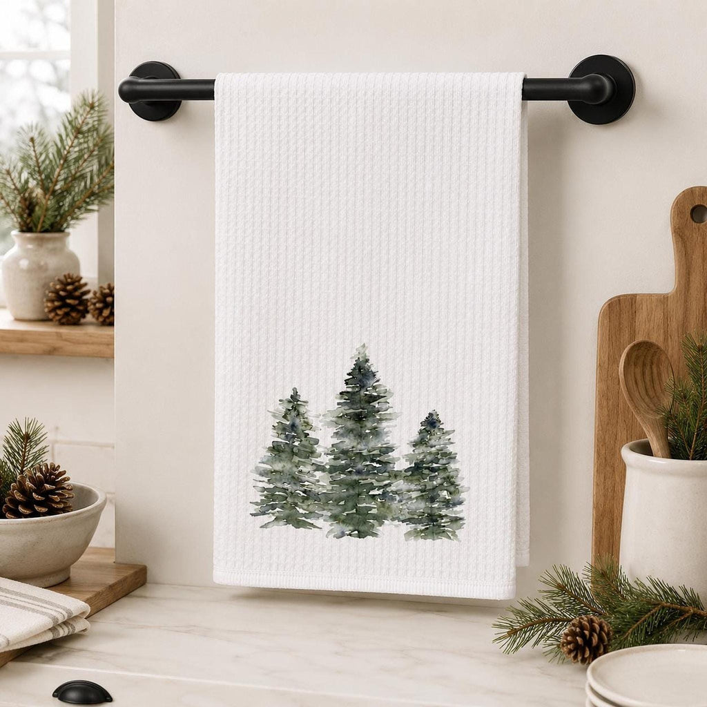 Nature Kitchen Towel, Microfiber Waffle Weave Evergreen Tree Design