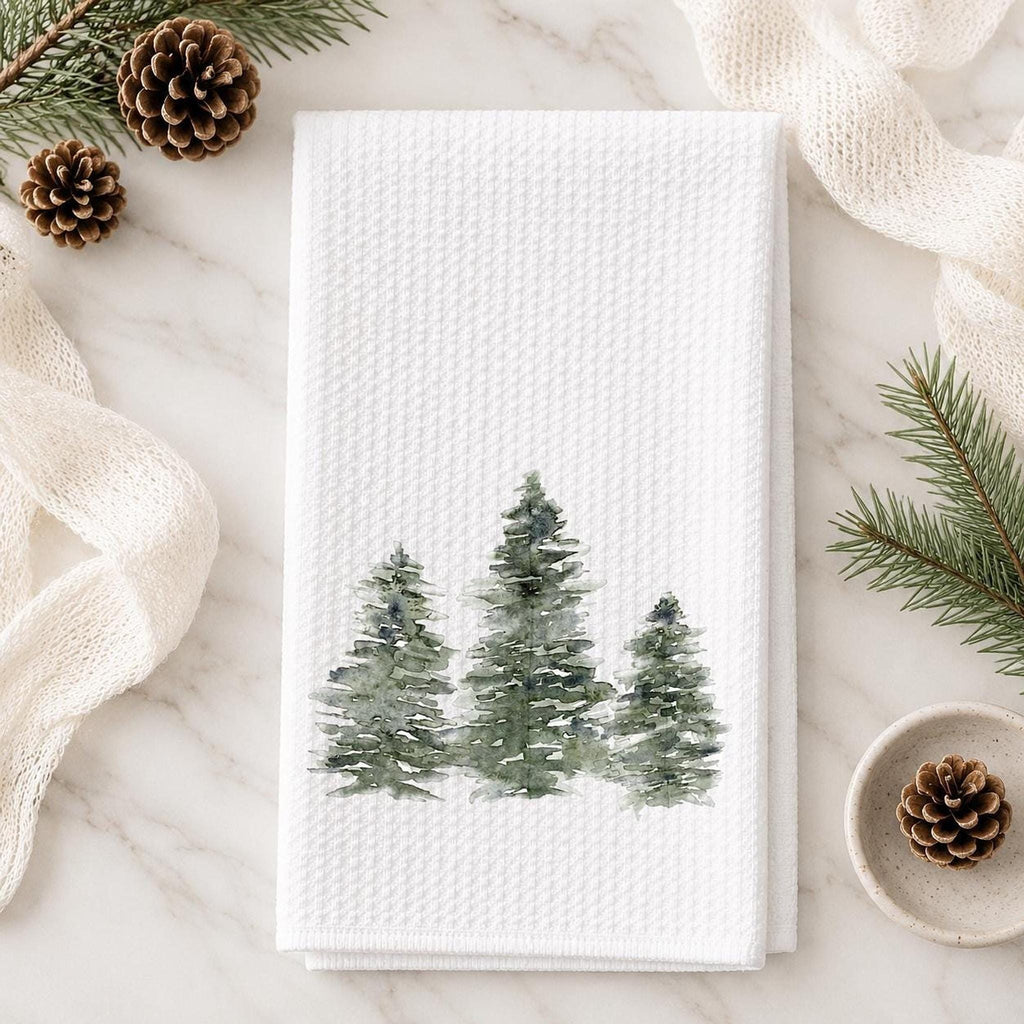 Nature Kitchen Towel, Microfiber Waffle Weave Evergreen Tree Design
