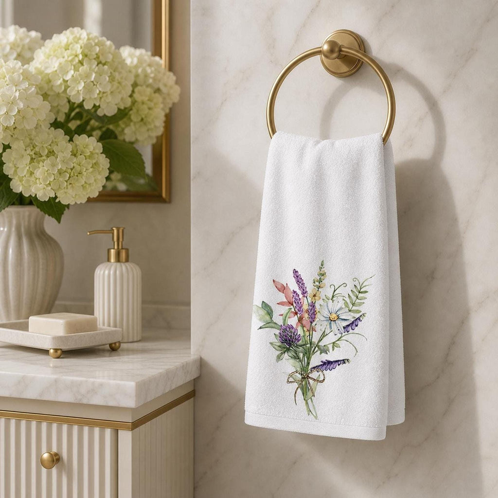 Soft Cotton Towel, Floral Bouquet Print with Sheared Polyester Front