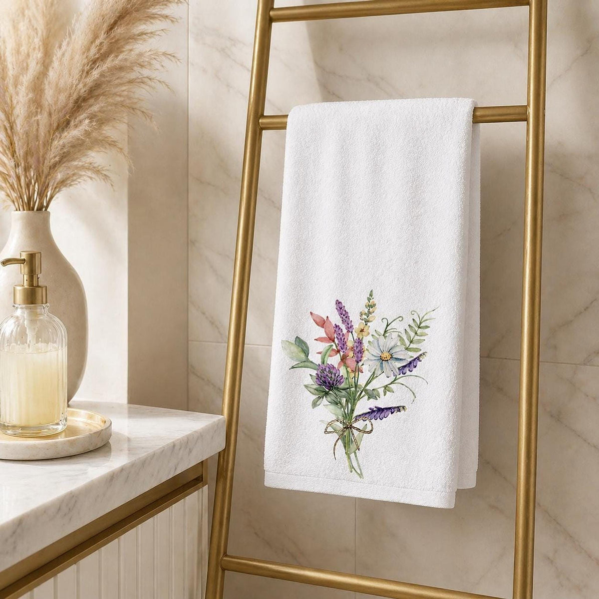 Soft Cotton Towel, Floral Bouquet Print with Sheared Polyester Front