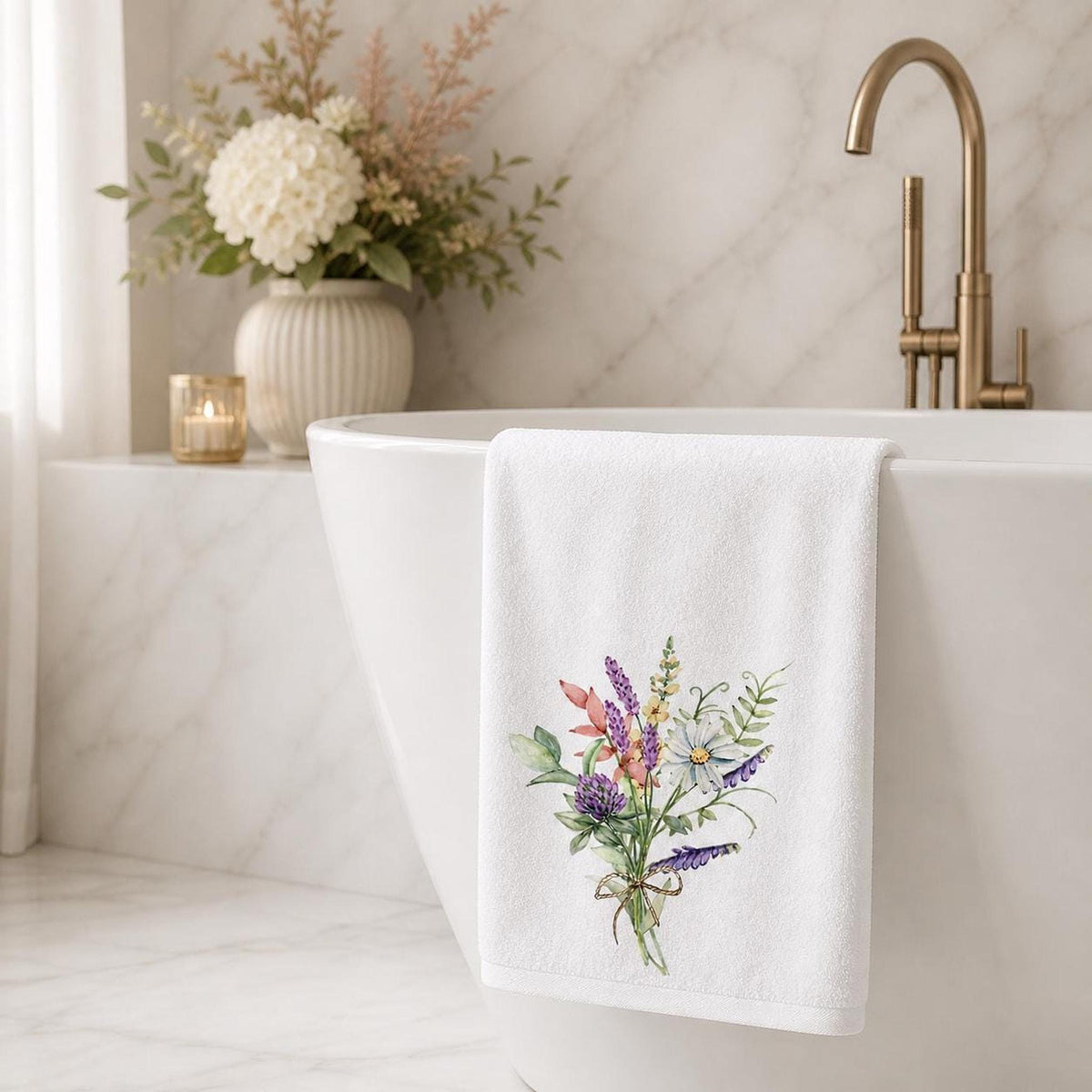 Soft Cotton Towel, Floral Bouquet Print with Sheared Polyester Front