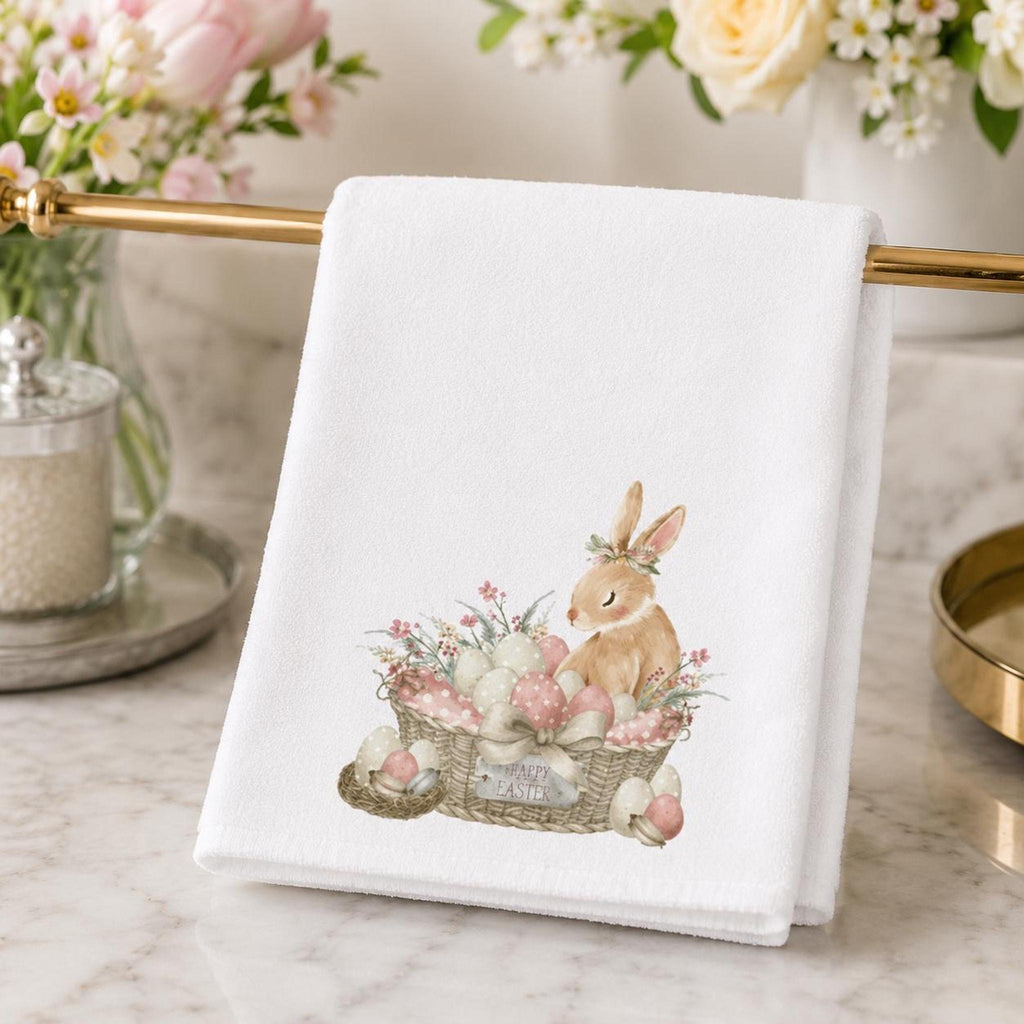 Farmhouse Bathroom Easter Bunny Hand Towel, 15 x 25 Inch Cotton Terrycloth
