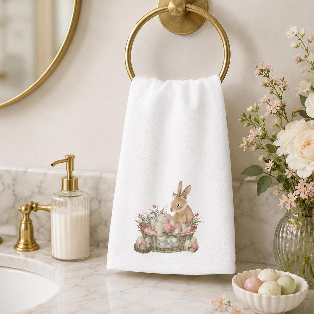 Farmhouse Bathroom Easter Bunny Hand Towel, 15 x 25 Inch Cotton Terrycloth