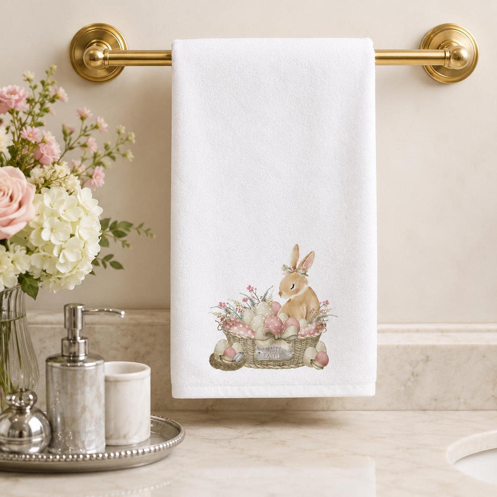 Farmhouse Bathroom Easter Bunny Hand Towel, 15 x 25 Inch Cotton Terrycloth