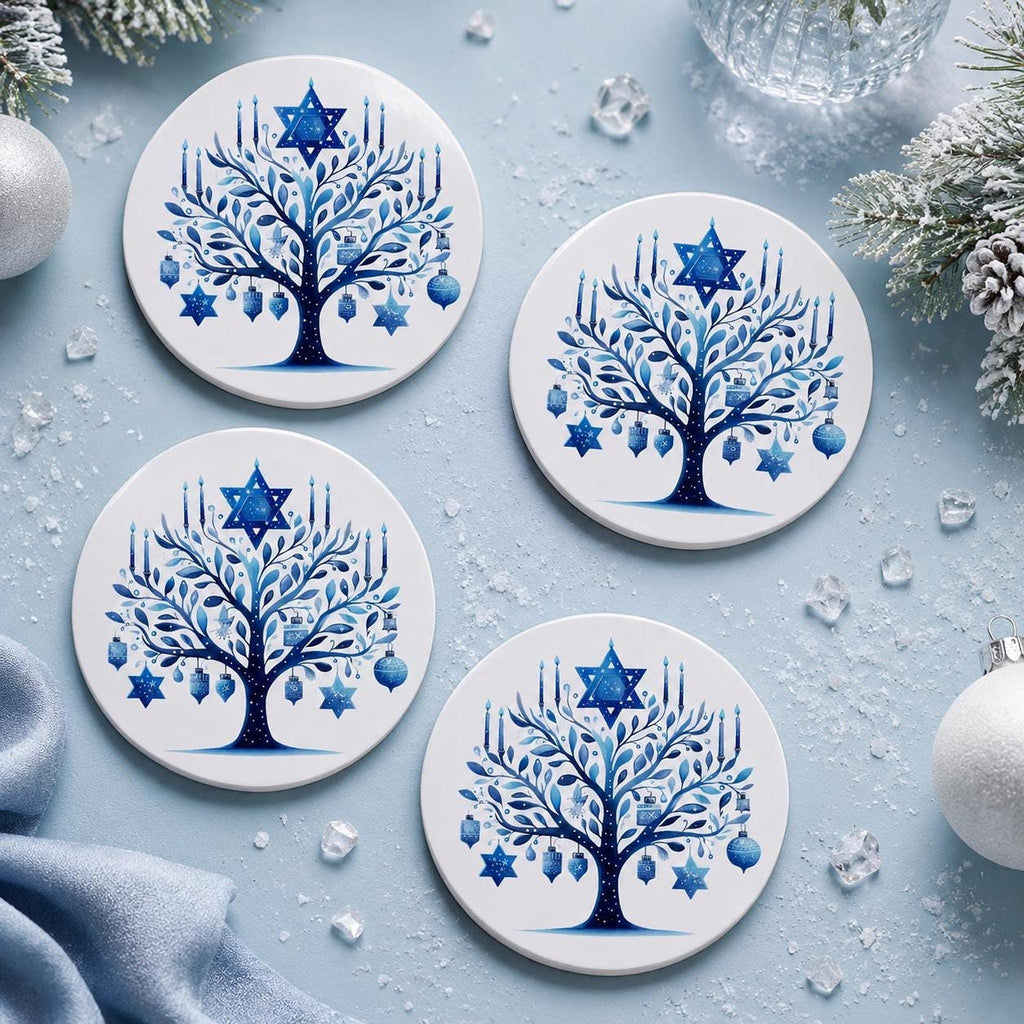 Hanukkah Coaster, Blue Ceramic Star Of David Decor, Glossy Or Matte Finish