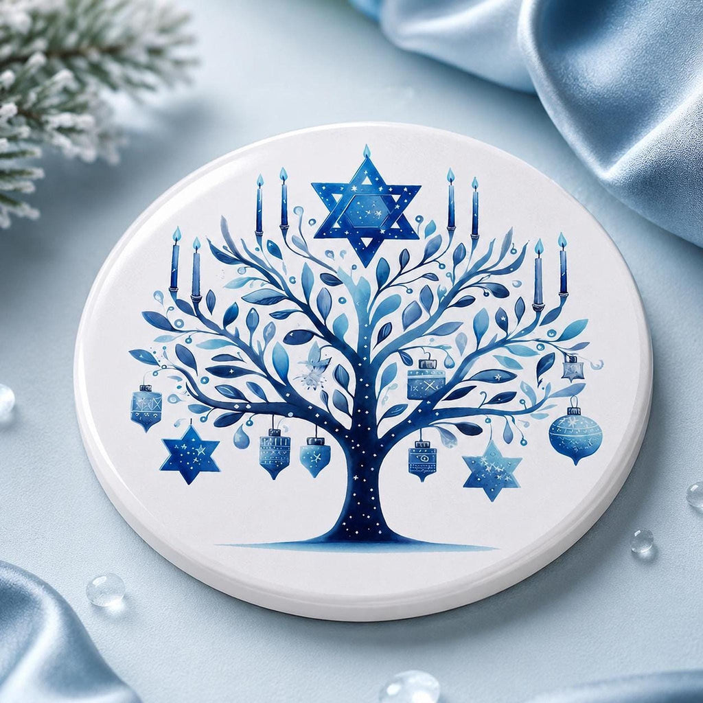 Hanukkah Coaster, Blue Ceramic Star Of David Decor, Glossy Or Matte Finish