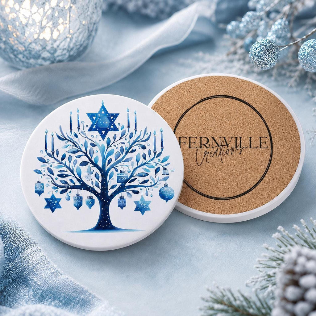 Hanukkah Coaster, Blue Ceramic Star Of David Decor, Glossy Or Matte Finish