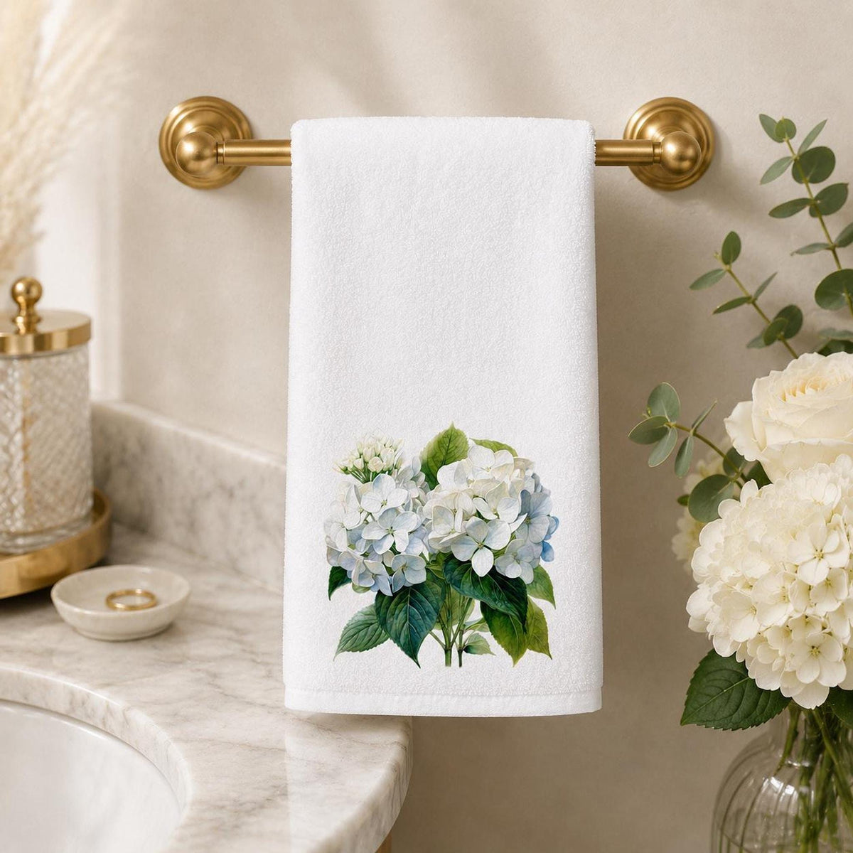 Hydrangea Hand Towel, 15 × 25 Inches, Sheared Polyester Front