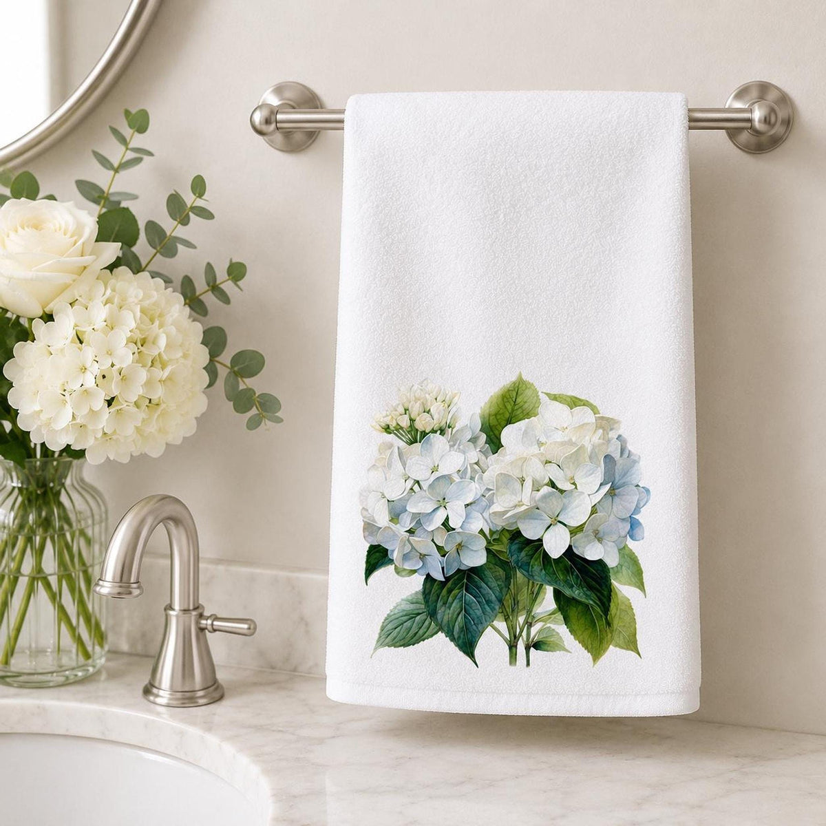 Hydrangea Hand Towel, 15 × 25 Inches, Sheared Polyester Front
