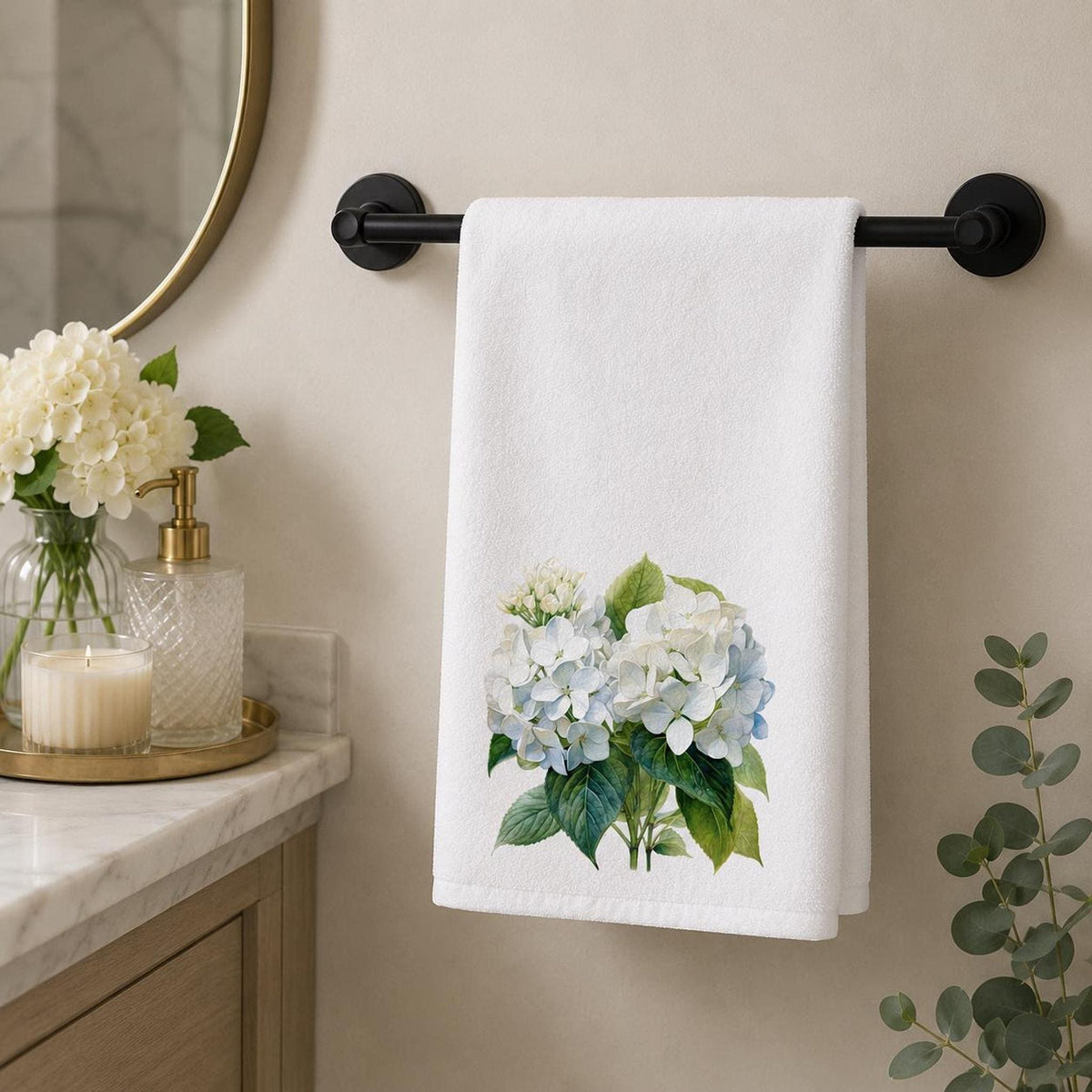 Hydrangea Hand Towel, 15 × 25 Inches, Sheared Polyester Front